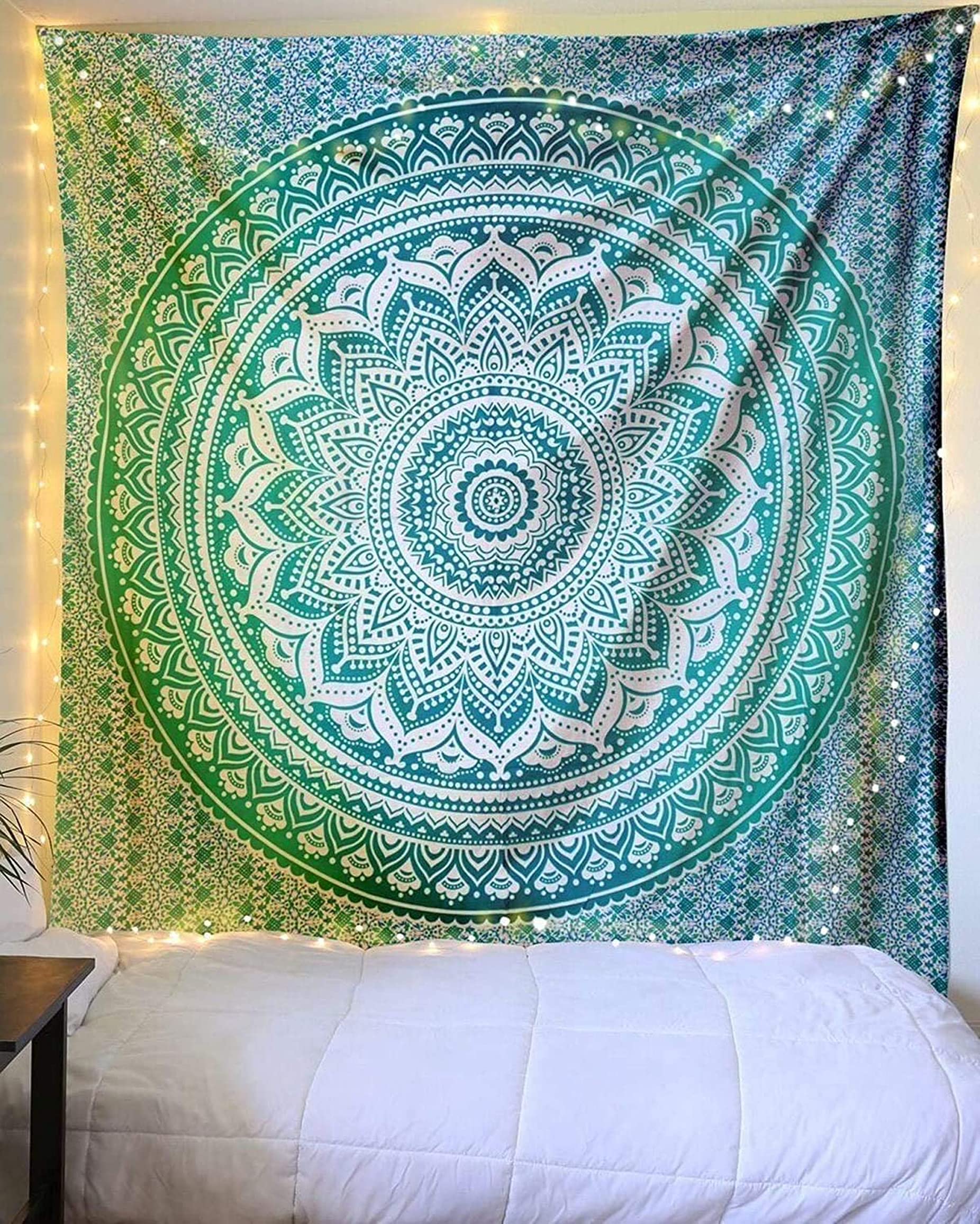 raajsee Indian Throw Hippie Gypsy Cover Bohemian Dorm Decor 100% Cotton (GREEN, Twin (52x82 Inches / 132x208 Cms)