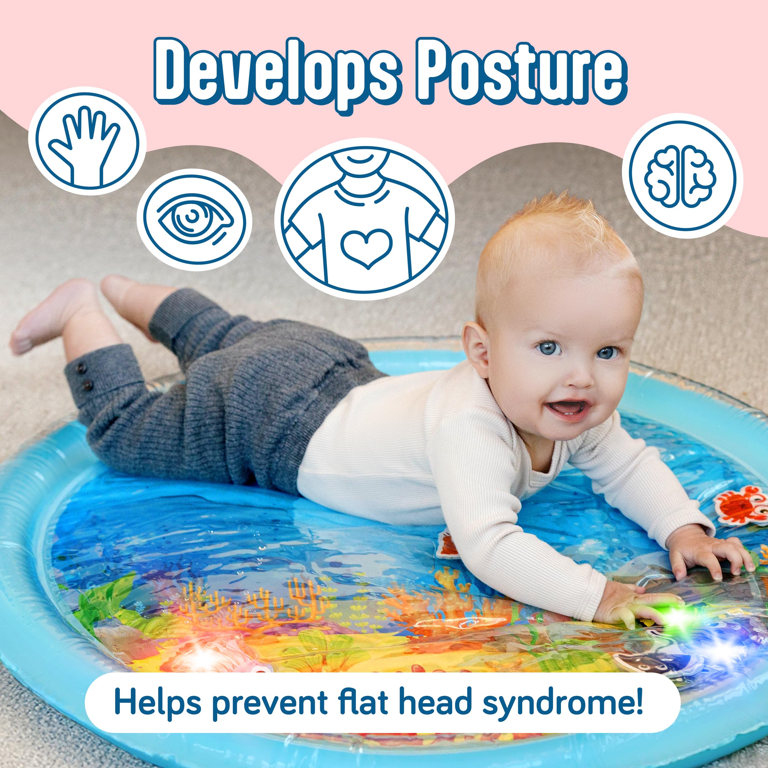 SplashEZ Lights Up Tummy Time Water Mat for Babies, 30