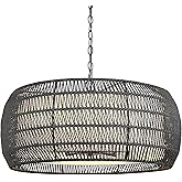 Golden Lighting 6806-6 Everly 6 Light 28" Wide Drum Chandelier - Matte Black/Modern Black Rattan