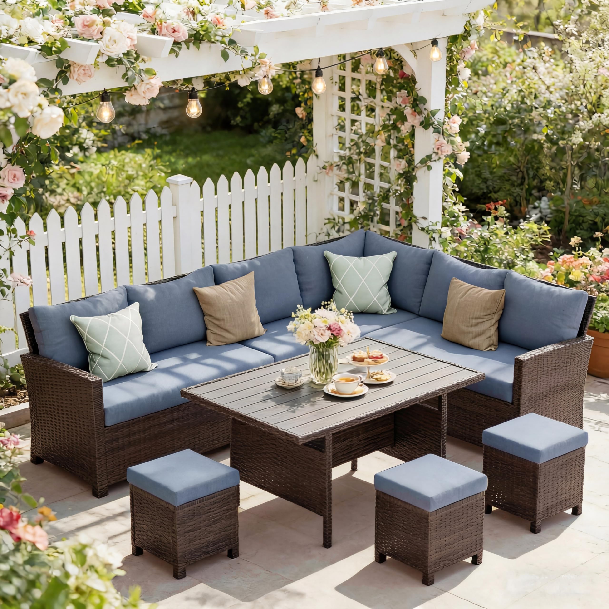 Photo 1 of *FOR PARTS ONLY*
Wisteria Lane 7 Piece Patio Furniture Set, High Curved Back Wicker Patio Sectional, All Weather Outdoor Dining Set, Outdoor Furniture Patio Conversation Set with Ottoman, Blue