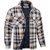 MAGCOMSEN Men's Flannel Shirts Long Sleeve Quilted Lined Button Down Plaid Flannel Jacket Heavyweight Warm Winter Coat