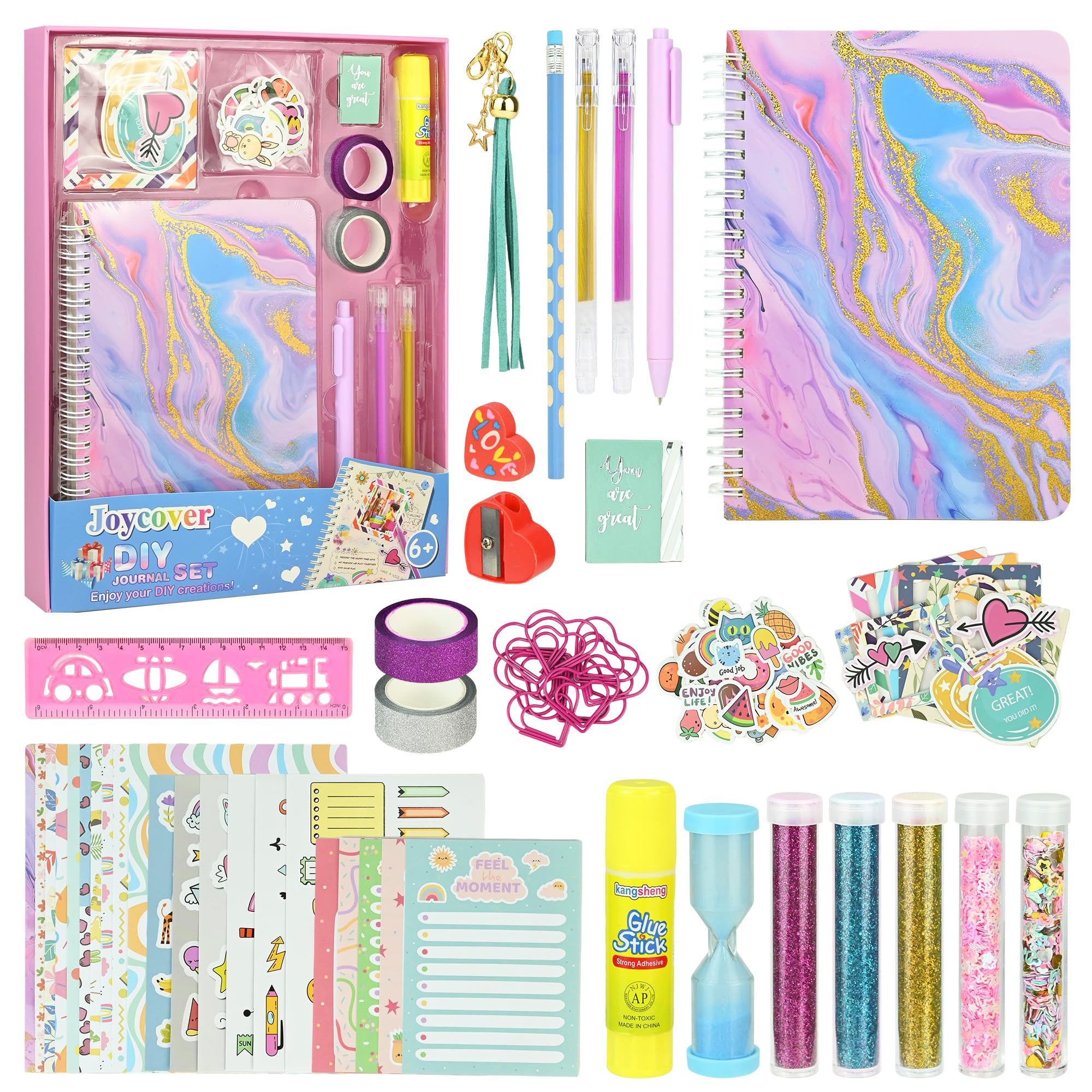 XunHe DIY Journal Kit for Girls - Gifts for 8-12 Year Olds Girls, Pink Diaries Scrapbook Diary Birthday Gifts Notebook Stationary Set, Scrapbook & Diary Supplies Set, Girls Diarys Christmas Birthday