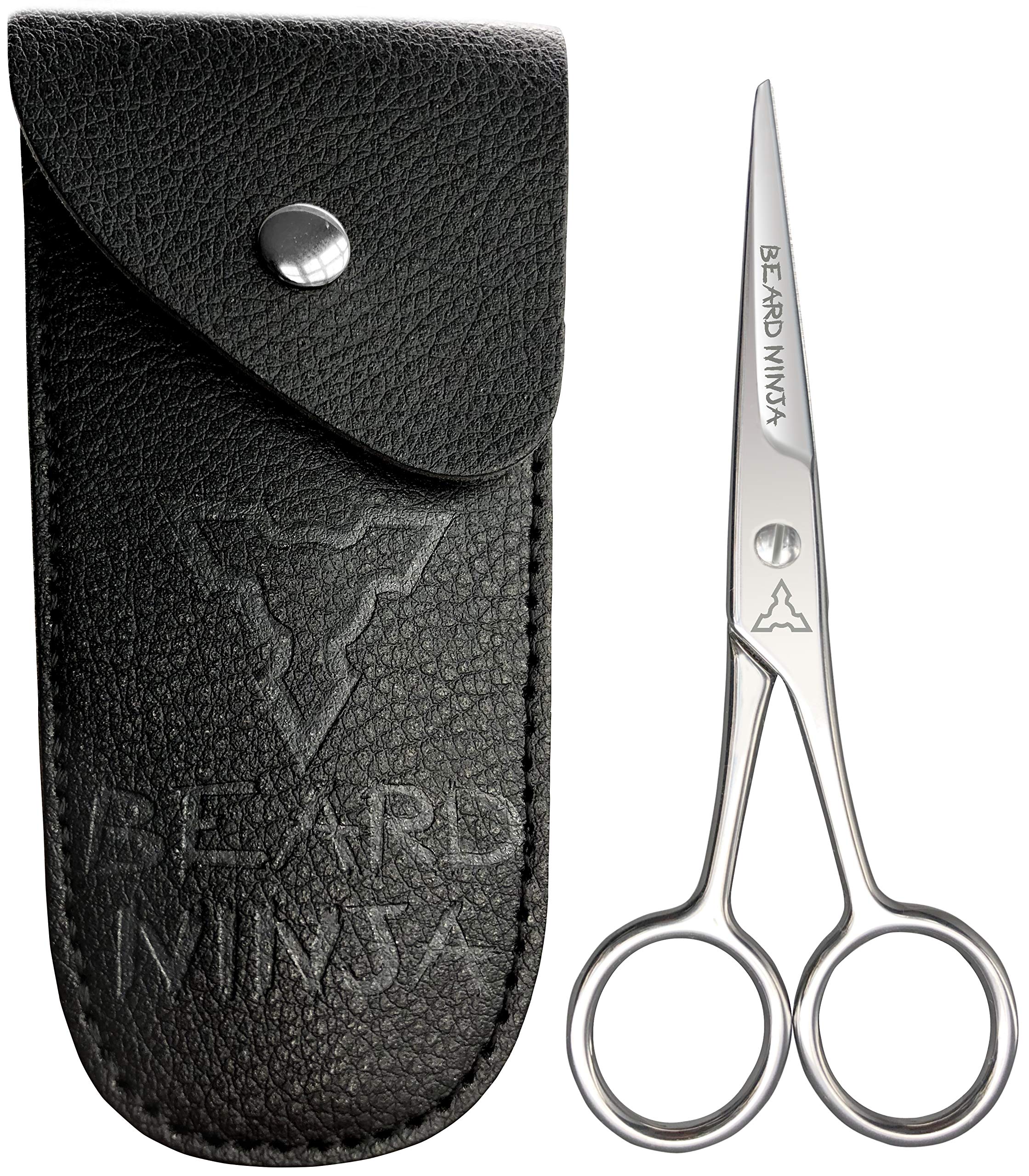 BEARD NINJA - Professional Beard Scissors for Men. Moustache & Beard Trimming Scissors +PU Leather case. Beard Grooming kit. Sharp Scissor - Precise Shaping - Cutting Facial Hair, Nose Hair & Eyebrow