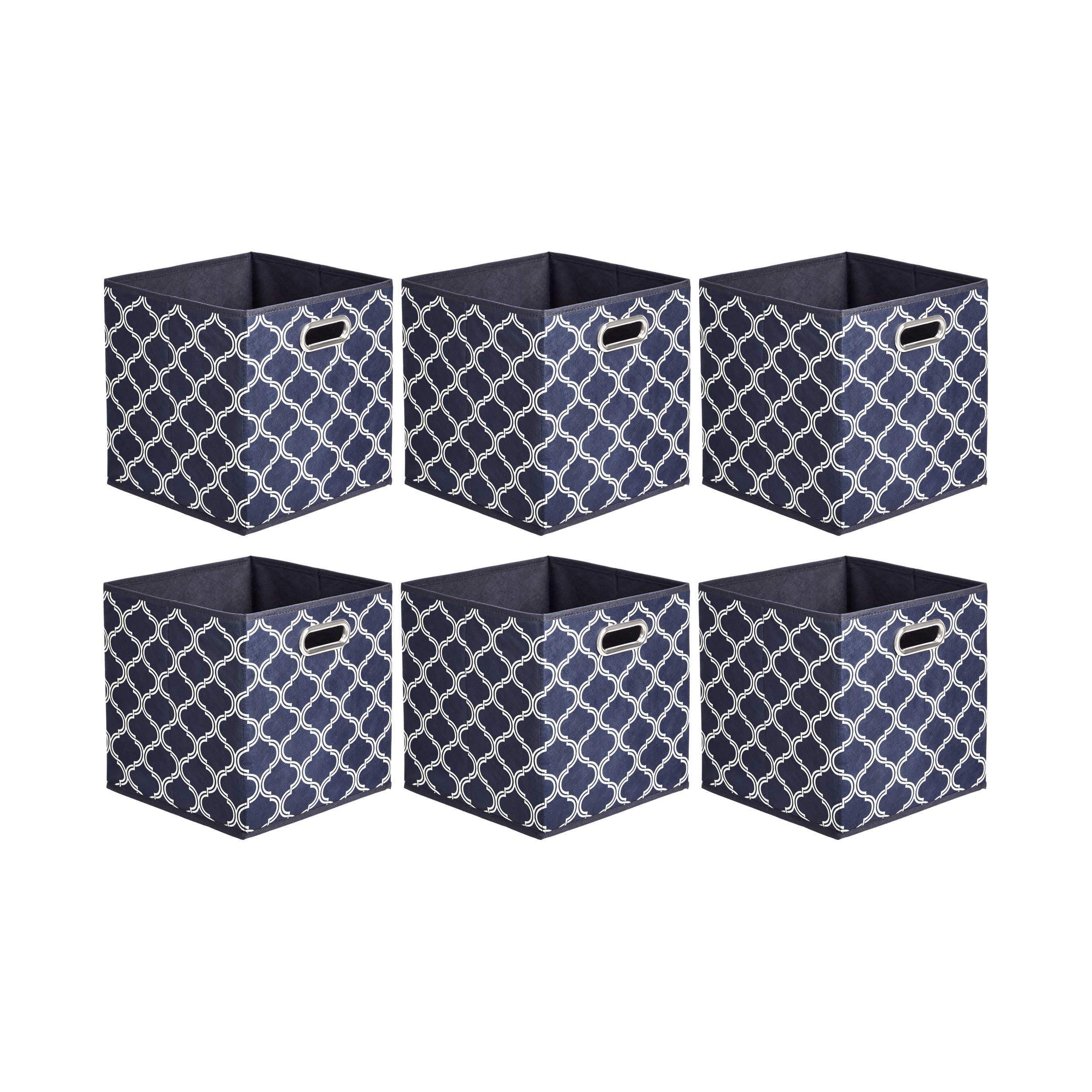 Amazon Basics Collapsible Fabric Storage Cubes with Oval Grommets - 6-Pack, Trellis