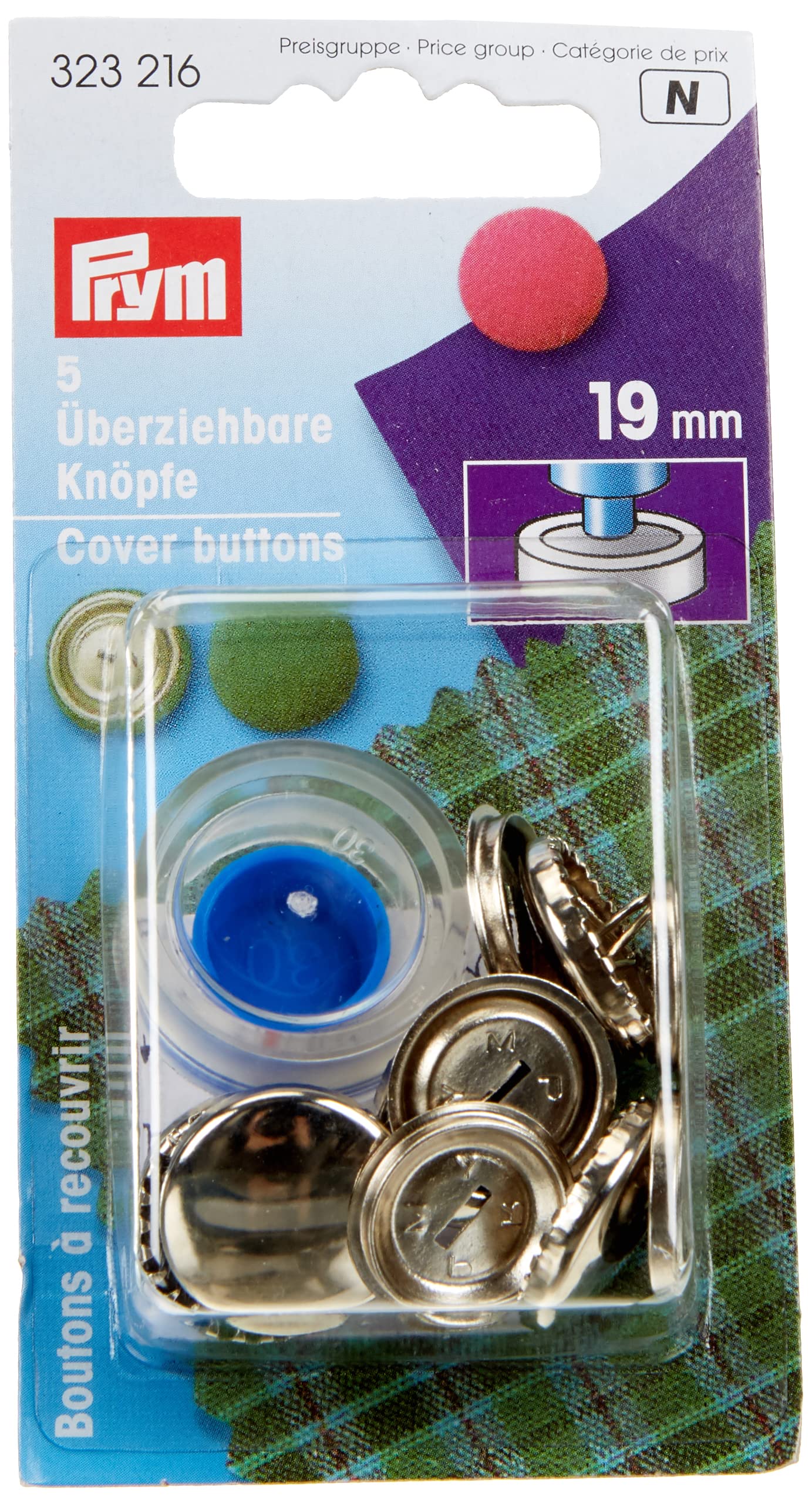 Prym PRYM_323216-1 Cover Buttons Brass col 19 mm, Gold, 30