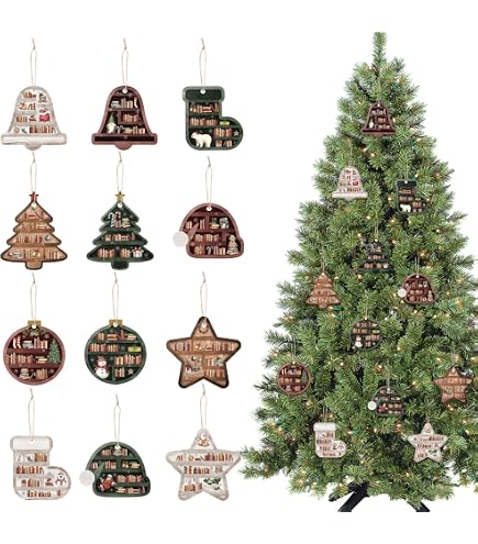 6 Adornos De Navidad En Forma De Libro - Colgantes Para Árbol De Navidad, Decoración Acrílica Con Diseños Coloridos