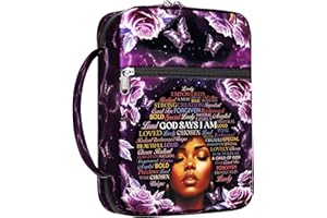 MYSMOR God Says I Am Bible Cover for Women, African American Design Bible Case with Handle and Zipper Pocket, Inspirational Scripture Canvas Bag for Church, Bible Study, Spiritual Christian Gift