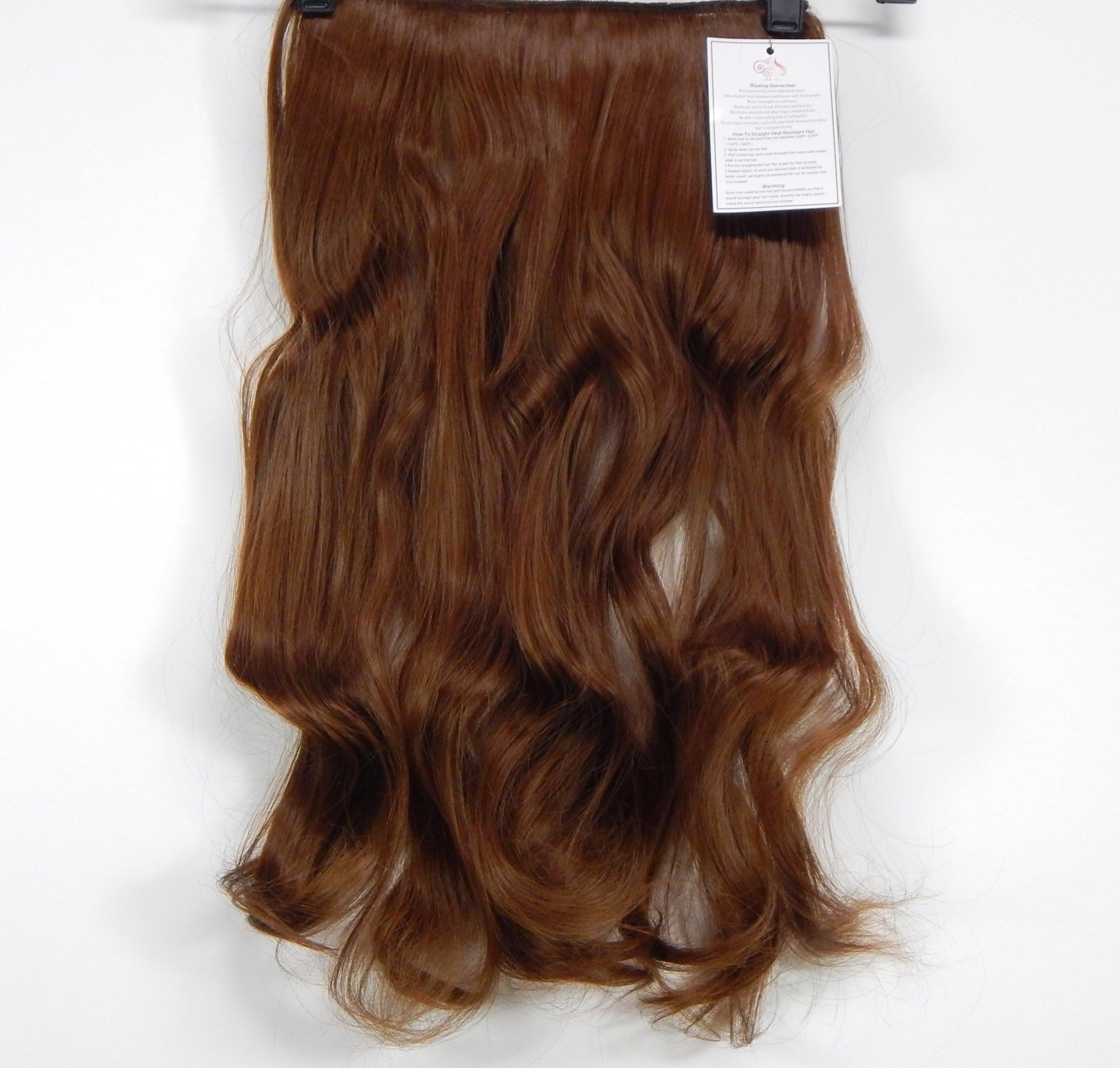 Wavy 20" Halo - Flip in Synthetic Hair Extensions on a Wire Heat Resistant to 350 No Clips, No glue, No Tape, No Damage! Super EASY!. 20 inch with 10 Colors to choose from. Wavy hair. (#12 Brown)