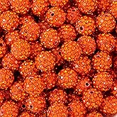 Beadthoven 100pcs 10mm Orange Rhinestone Beads Thanksgiving Fall Crystal Pave Clay Disco Ball Beads Round Polymer Clay Rhinestone Diamond Clay Spacers for Necklace Bracelet Jewelry Making Halloween