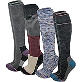 Dr. Motion Compression Knee HIgh Socks (4 Pairs), Arch Support Outdoor Running HIking Socks for Women