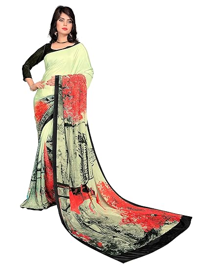 Womens Crepe Silk Floral Digital Print Saree (8012_Cream)