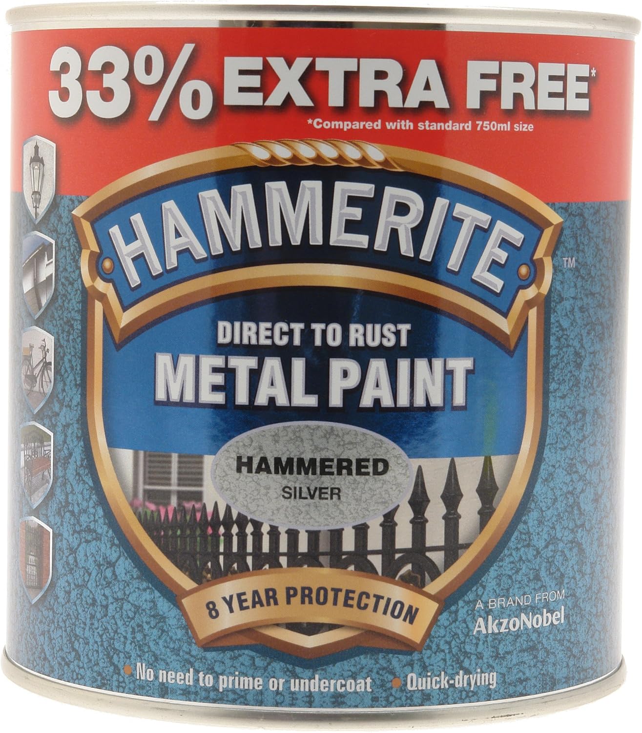 Hammerite 5158236 1l Metal Paint - Hammered Silver, 1 l (Pack of 1)