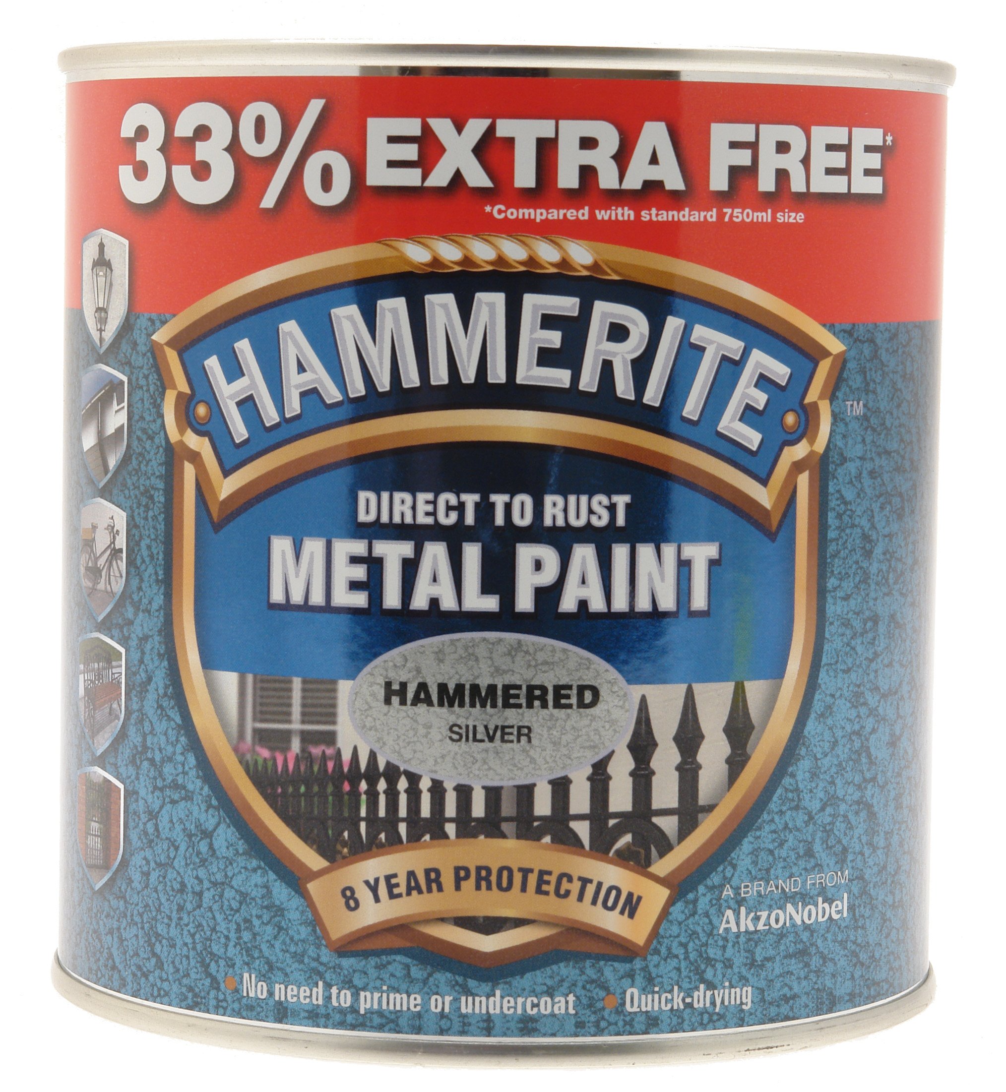 Hammerite 5158236 1l Metal Paint - Hammered Silver
