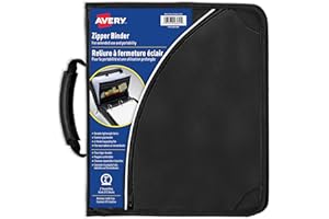 Avery 2" Inch Zipper Binder, 3 Round Rings, Durable Messenger Nylon Zipper Black Binder, Tablet Holder, 6-Pockets with 5 Tab 