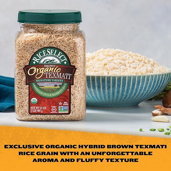 RICESELECT ORGANIC TEXMATI BROWN BASMATI RICE, PREMIUM NON-GMO GLUTEN-FREE LONG-GRAIN BROWN RICE, 32-OUNCE JAR