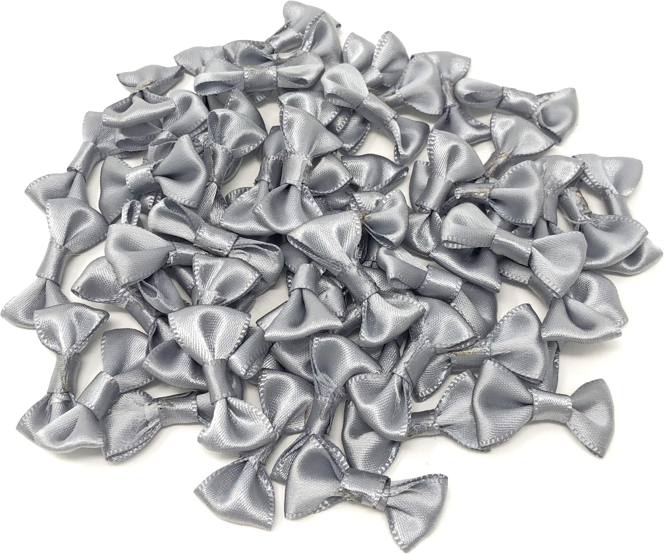 Grey 30mm Mini Satin Ribbon Bows Decorative Flatback Craft Bow Embellishments (25)