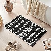 Douceur Boho Bath mat for Bathroom Floor Non Slip, Acrylic Blend Cute Bath Rugs with Tassels, Tribal Ethnic Pattern Farmhouse Bathroom Rugs, 15.7" x 23.6", Black