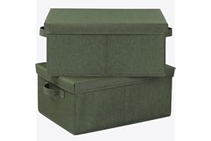 HOONEX Storage Bins with Lids for Organizing, Pack of 2, Storage Boxes with 2 Carrying Handles and Sturdy Heavy Cardboard, 16.5" L x 11.8" W x 7.5" H for Shoes, Books, Clothes, Olive