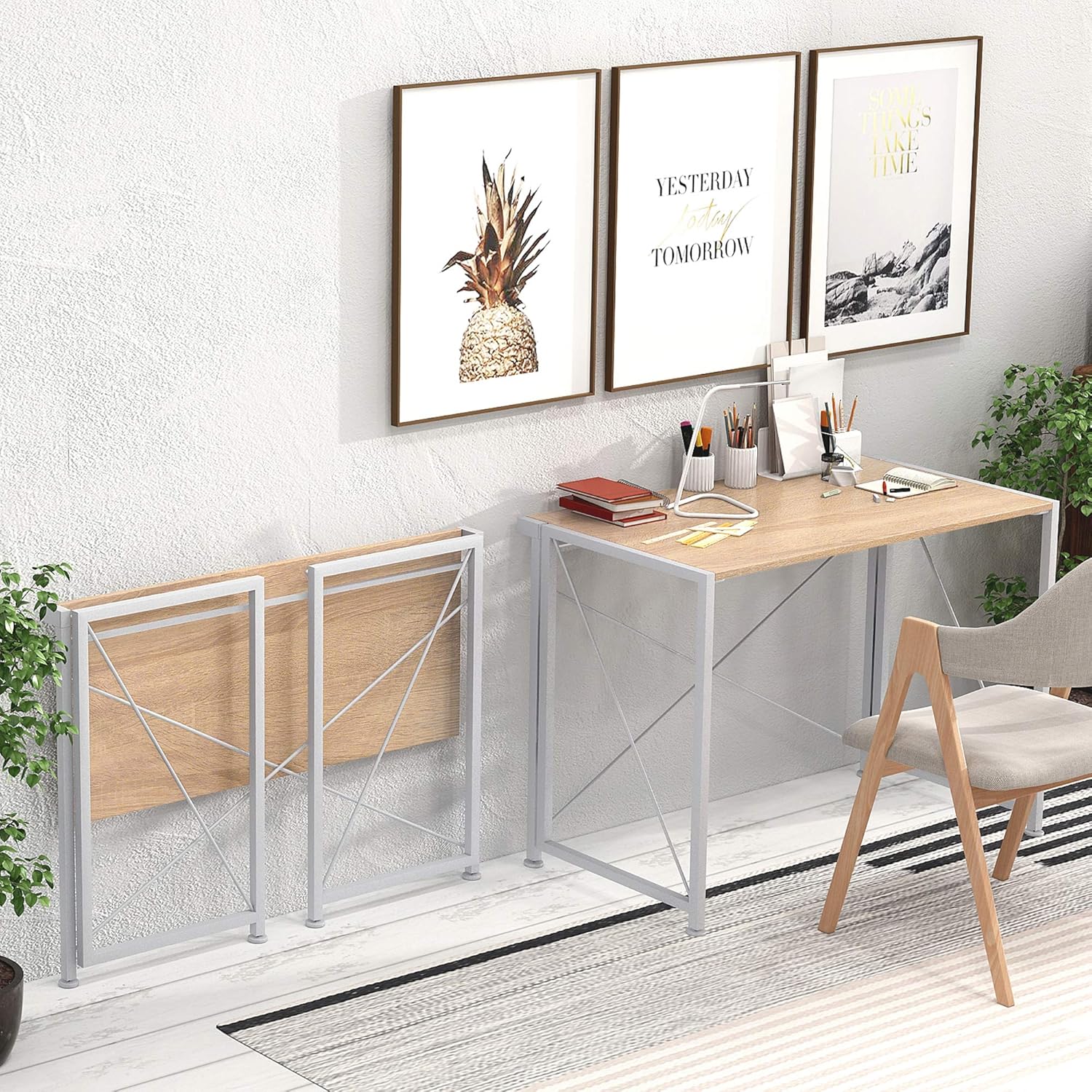 4NM No-Assembly Folding Writing Desk Small Computer Desk Laptop Table Compact Home Office Desk Study Reading Table for Space Saving Office Table - White: Home & Kitchen