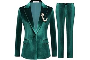 Kelyaa Women's 2 Piece Velvet Suit Notch Lapel One Button Slim Fit Business Party Wedding Tuxedo Blazer Pants Set