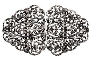 Hartmann-Knöpfe zauberhaft filigrane silber Trachten Schürzen Dirndl Schliesse Schnalle Verschluss Haken Metall 90mmx50mm, ma