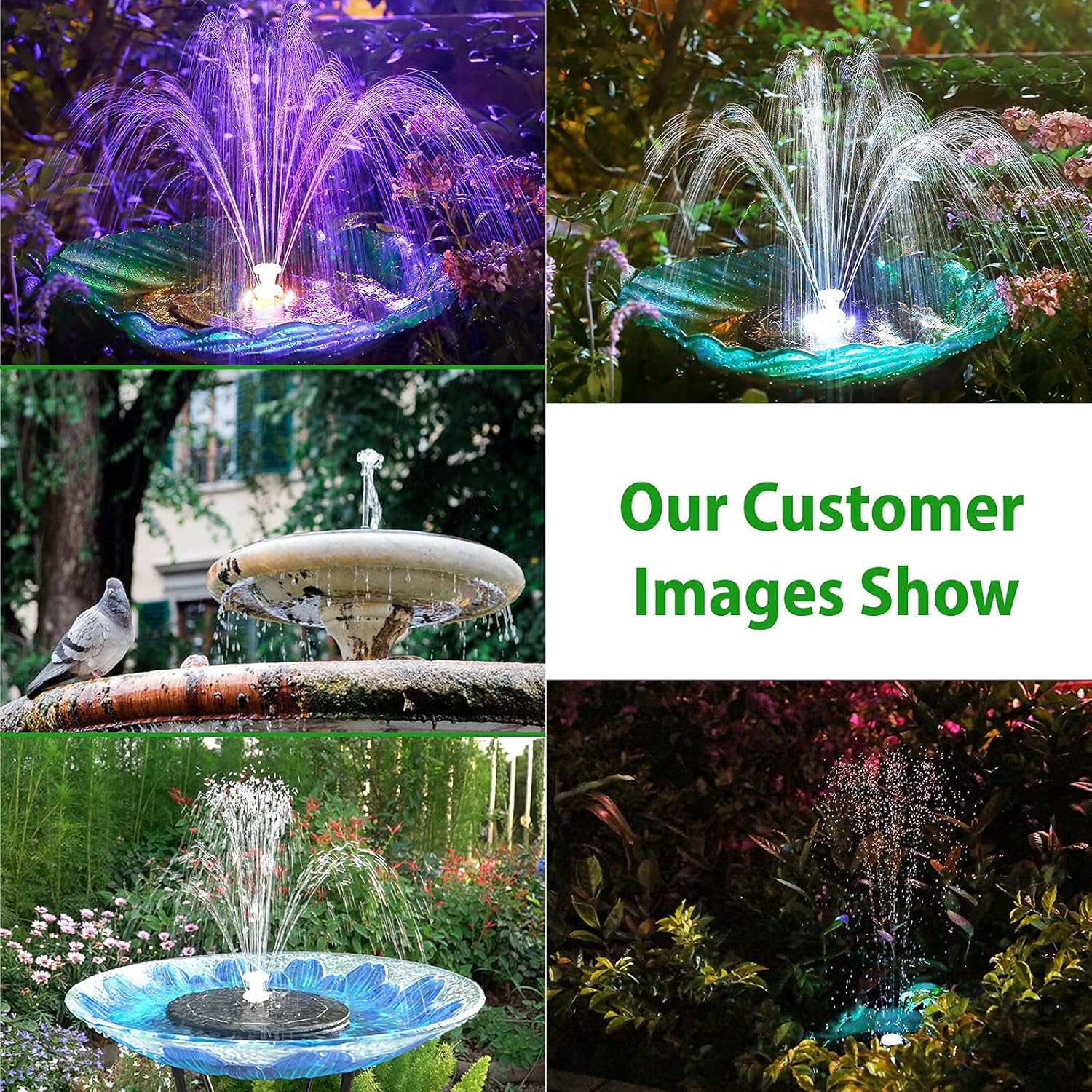 AISITIN 5.5W Solar Fountain Pump with LED Lights, Solar Powered Water Fountain Pump with 3000mAh Battery and 7 Double Sprayer Nozzles Floating Solar Fountain for Bird Bath, Garden, Pond, Pool, Outdoor: Kitchen & Dining