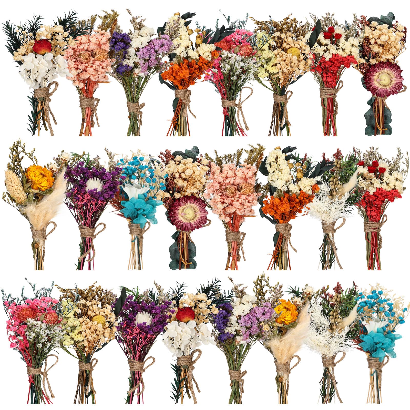 Photo 1 of Layhit 24 Pcs Boho Dried Flower Bouquet Mini Wedding Handmade Dry Flowers Decor for Vase Crafts DIY Photo Boutonniere for Men Floral Plant for Bridesmaid Gift Birthday Decor(Colorful)