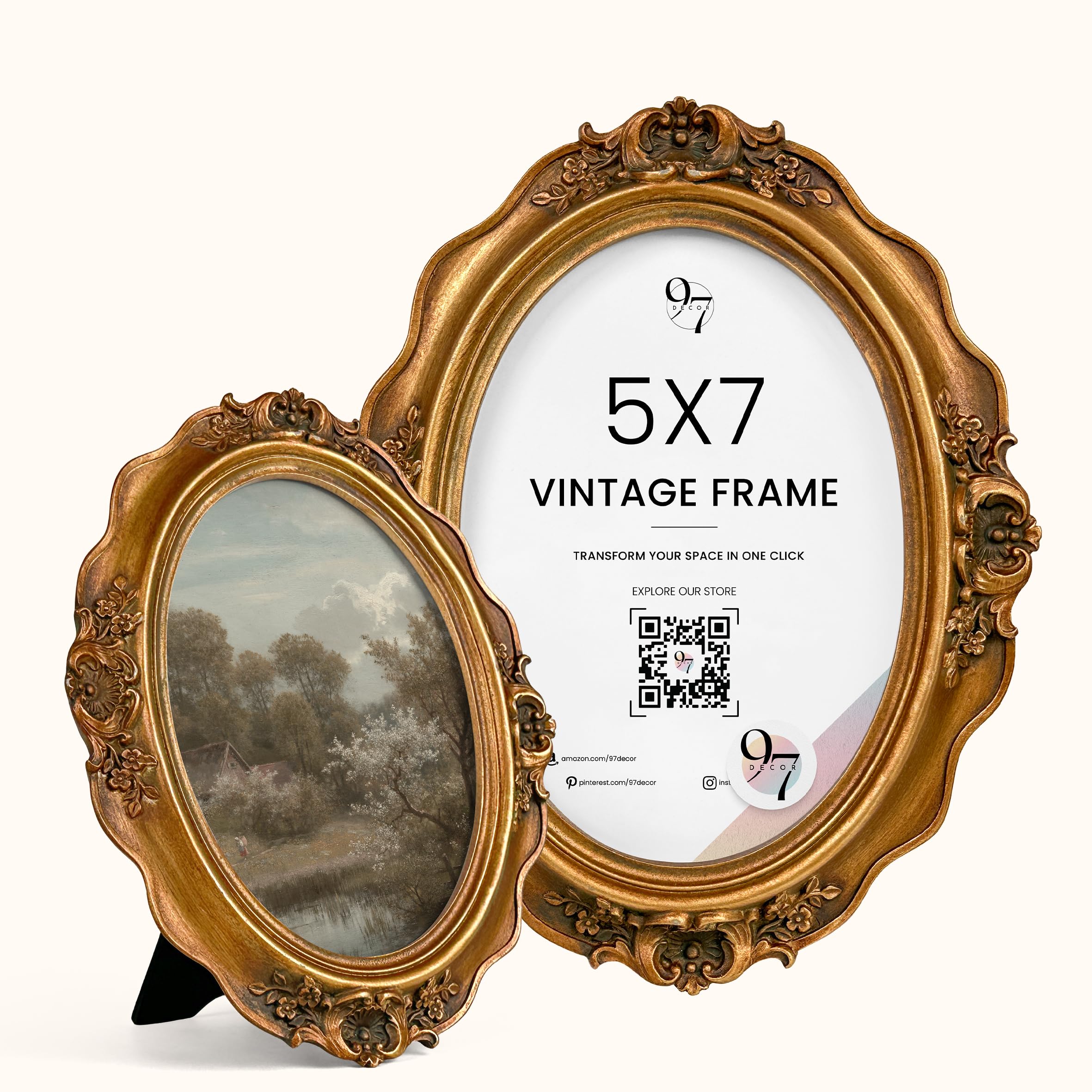 Photo 1 of 97 Decor Antique 5x7 Oval Picture Frame - Vintage Oval Frame 5x7, Gold Photo Frames 5 X 7 With Glass Front For Tabletop Display And Wall Hanging, Ornate Victorian Poster Frames 5 By 7