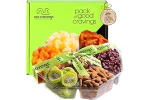 NUT CRAVINGS Gourmet Collection - Fathers Day Dried Fruit & Mixed Nuts Gift Basket + Green Ribbon (7 Assortments, 2 LB) Teacher Appreciation Arrangement Platter, Bday Care Package Healthy Kosher