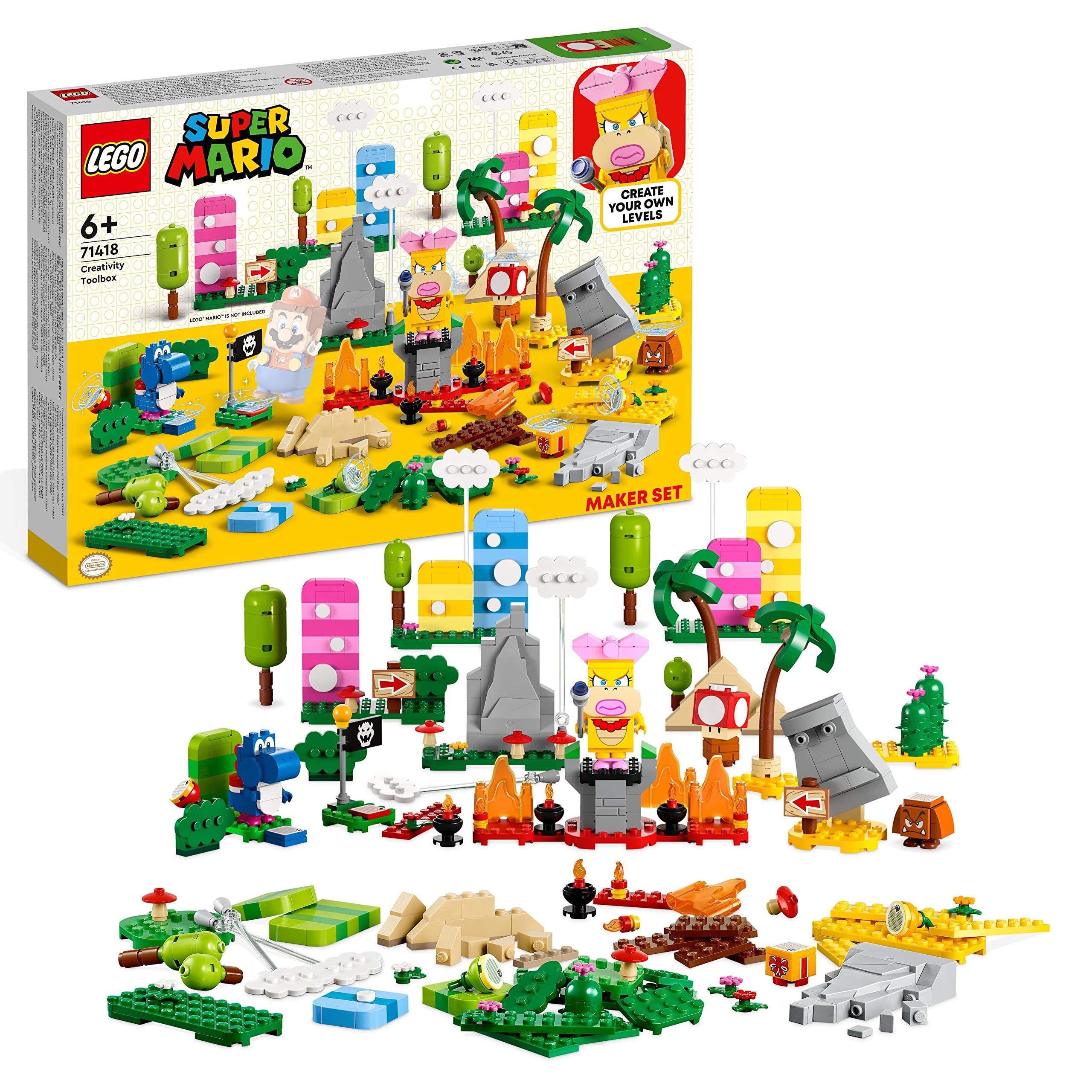 LEGO 71418 Super Mario Creativity Toolbox Maker Set, Building Toys for Kids to create Their Own Levels with Figures, Grass, Desert and Lava Builds, Starter Course Expansion, Gift Idea