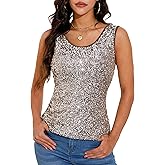 GUANYY Women's Sequin Tops Scoop Neck Sleeveless Glitter Shirts Sparkle Club Party Disco Tank Tops S-XXL