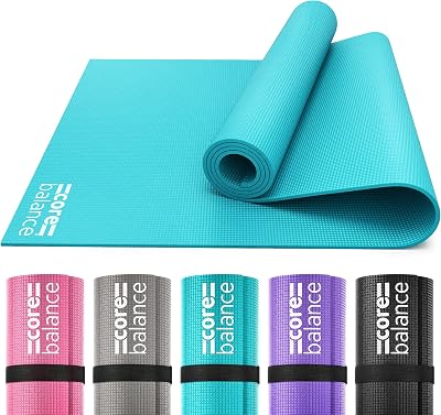 Core Balance Teal 6mm Yoga Mat with Strap Non Slip 173x61cm