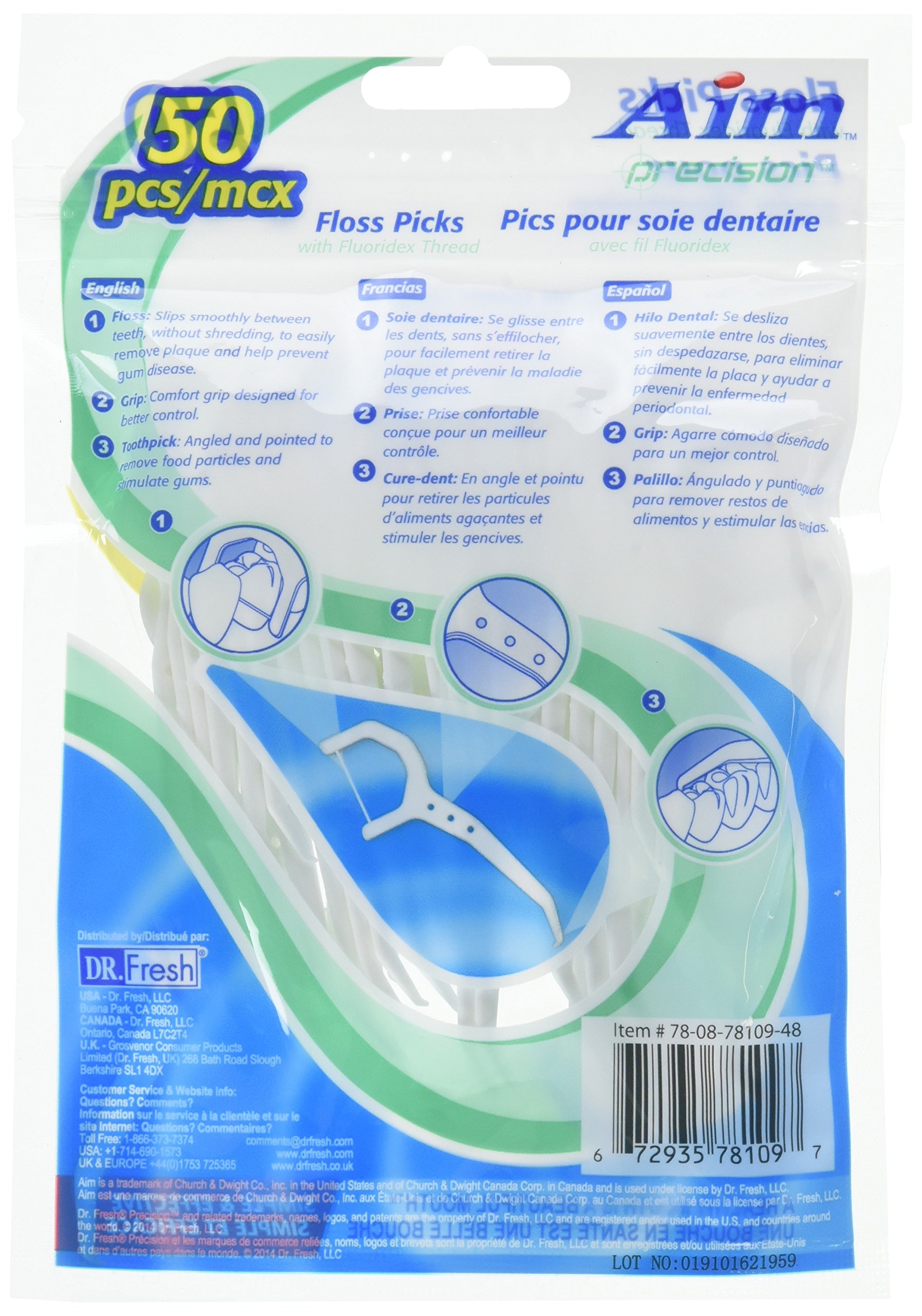 Aim Precision Floss Picks With Fluoridex Thread 50 Ct (Pack Of 6) on