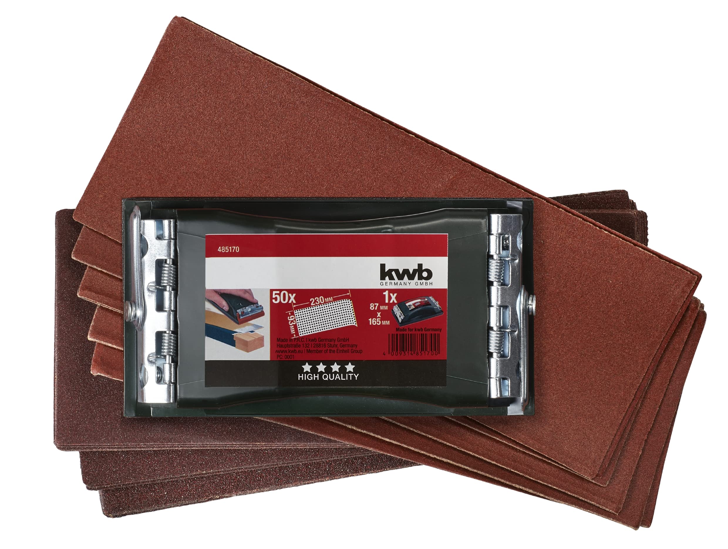 KWB Hand Sanding Set, 2-Piece Including Clamping Block and Sandpaper/Sanding Strips 93 X 230 MM (50 PCS)