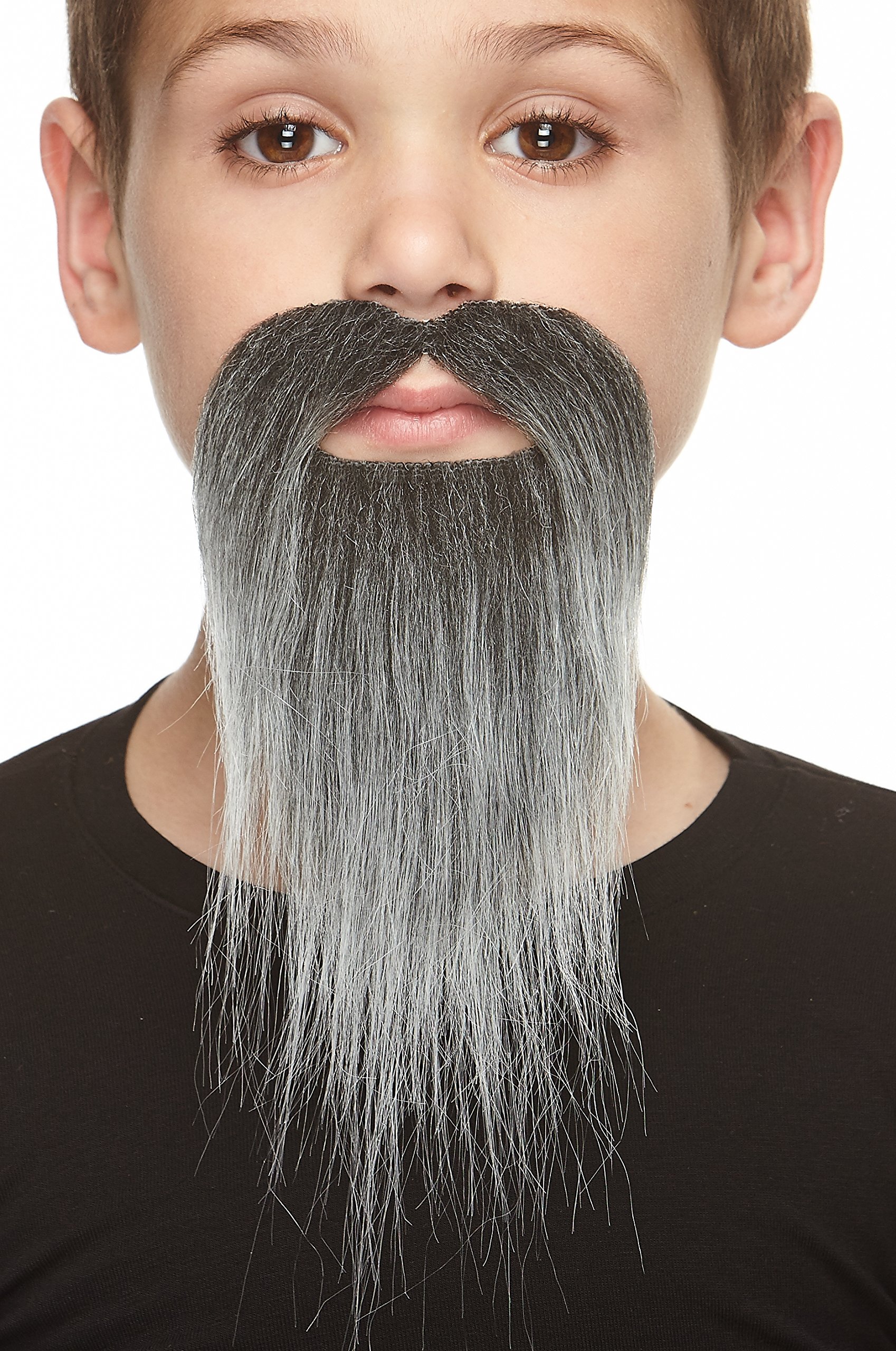 Mustaches Self-adhesive Ducktail Fake Mustache and Beard for Kids, Novelty, Fake Facial Hair, Costume Accessory for Kids, Salt and Pepper Color