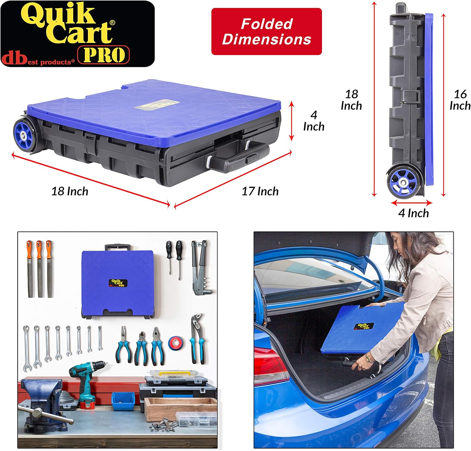 dbest products Quik Cart Pro Wheeled Rolling Crate Teacher Utility with seat Heavy Duty Collapsible Basket with Handle, Blue: Home & Kitchen