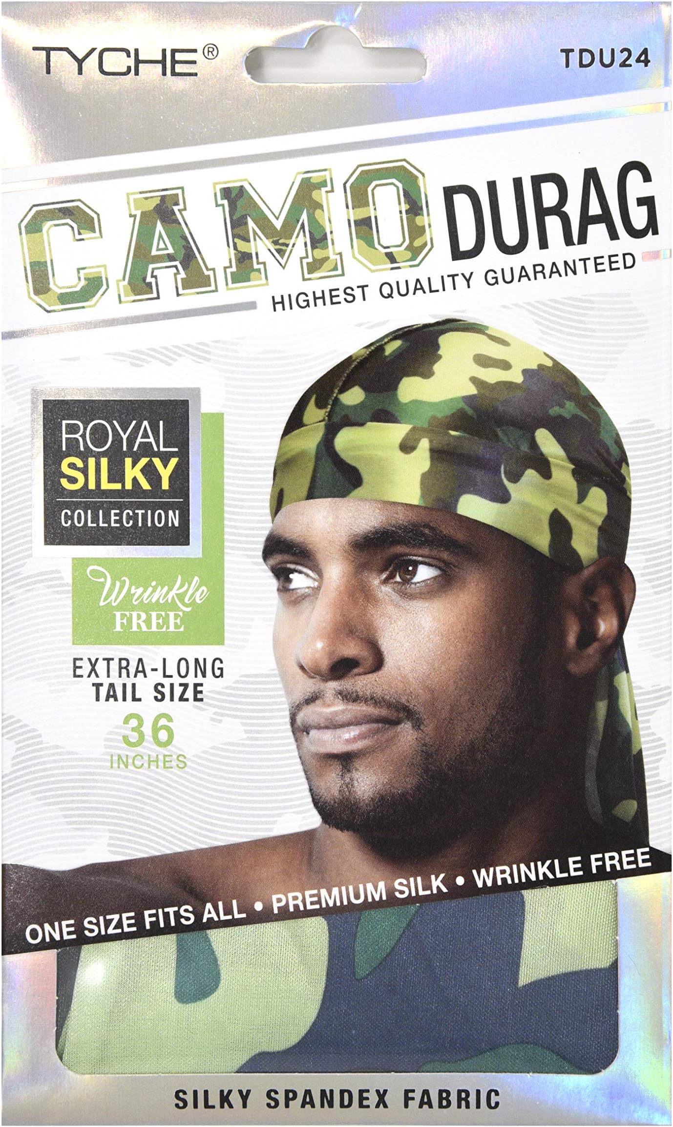 Camo Durag - Camouflage Light Green/Dark Green Army - Wrinkle Free - Extra Long Tail 36inch - 1 Size fits all
