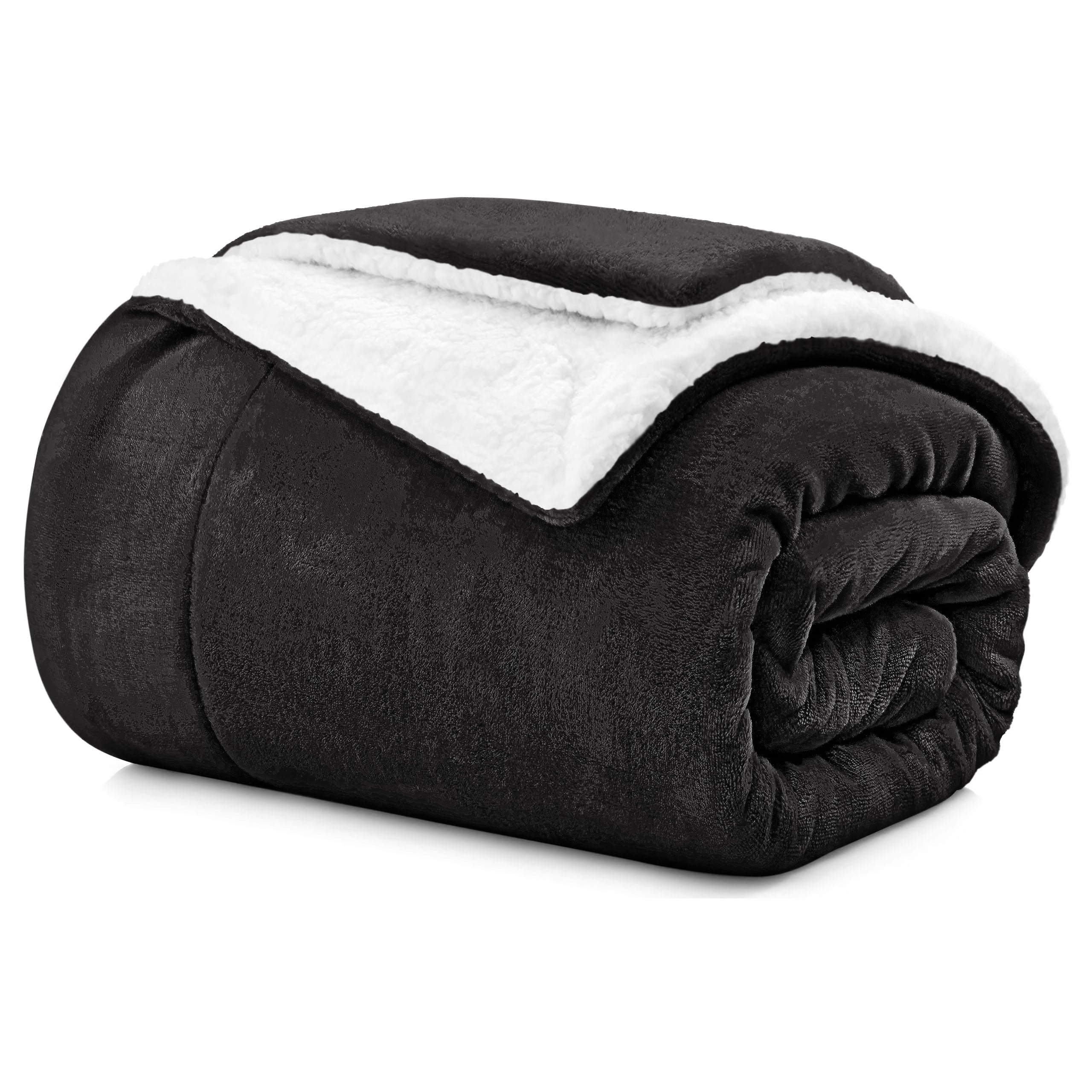 Aspire Homeware Sherpa Fleece Throw Blanket - Soft Fluffy Thick Black Blanket for Bed Throws - Reversible Microfiber Sofa Throw (Single (130 x 150 cm)) — image 1