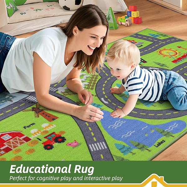 BEQHAUSE KIDS ROOM RUGS CITY LIFE, 32″X60″ EDUCATIONAL ROAD TRAFFIC KIDS RUG, NON SLIP WASHABLE KID CARPETS FOR CHILDREN ROOM BEDROOM PLAYROOM NURSERY ROOM DECOR
