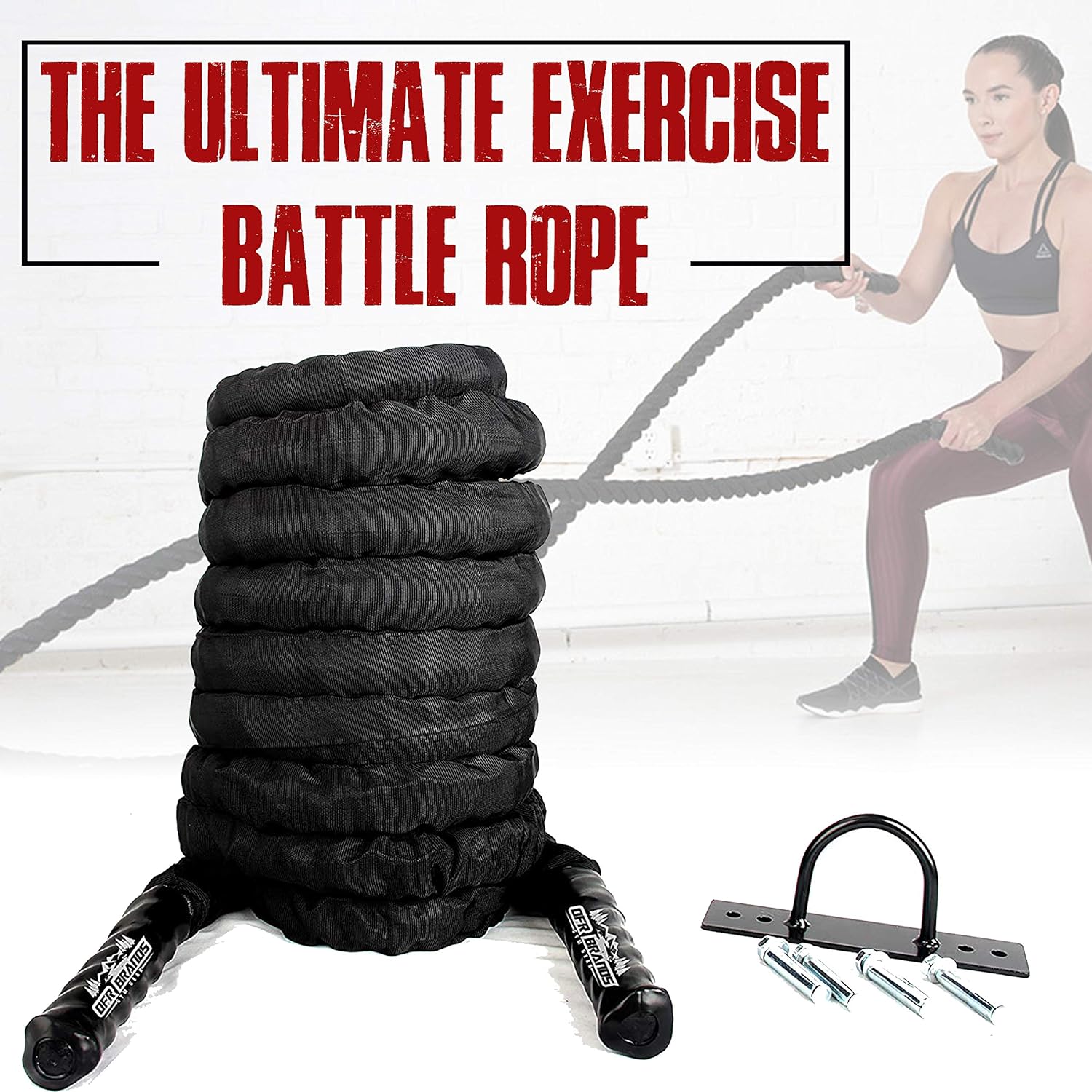 Offroading Gear 40'x1.5 Battle Exercise Workout Rope w/Anchor - Great for Strength Training & Conditioning - Crossfit/Gym : Sports & Outdoors