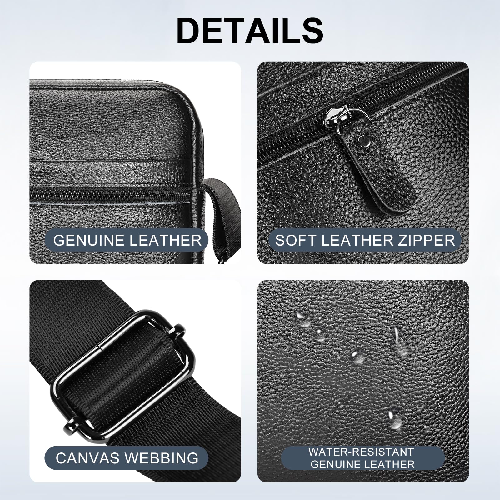 Leathario Men's Crossbody Shoulder Bag, Genuine Leather Small Messenger Satchel for Work Business Travel, Black Side Purse