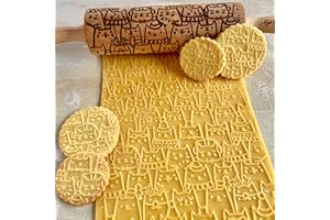 Embossing Rolling Pin CHRISTMAS CATS – Dough and Clay Roller for Embossed Cookies and Pottery, Cookie and Ceramic Stamp, Baki