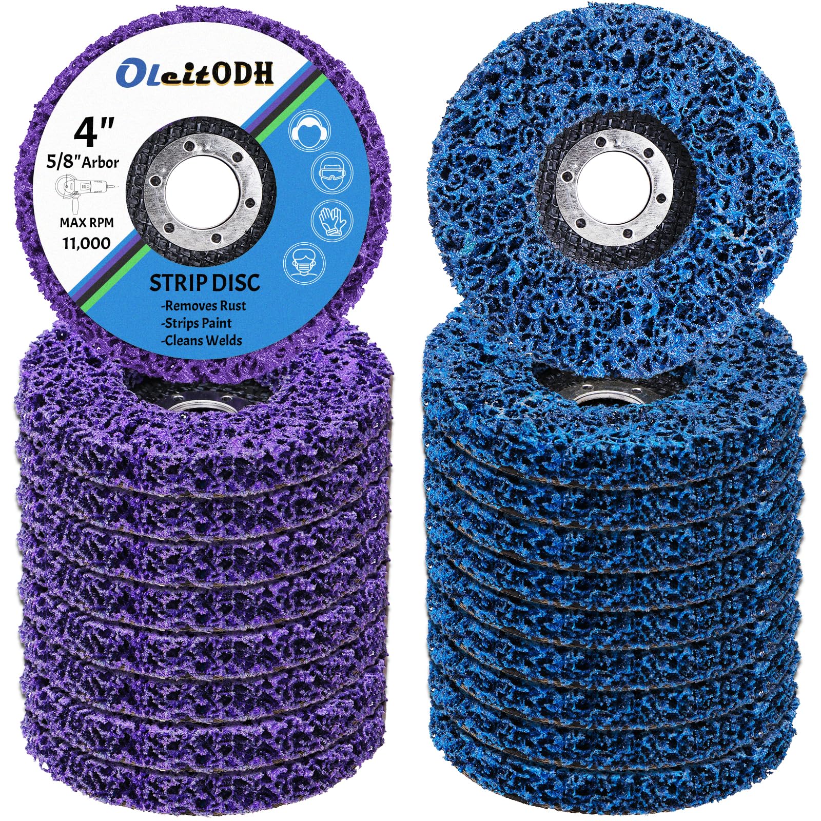 Photo 1 of 20 Pcs 4" x 5/8" Strip Discs Bulk, Paint Stripping and Rust Removal Wheels for Angle Grinders, Abrasive Grinding Discs for Metal, Wood, and Fiberglass, Blue+ Purple