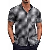 COOFANDY Mens Short Sleeve Button Down Shirts Wrinkle Free Dress Shirts Casual Polka Dot Print Shirt with Pocket