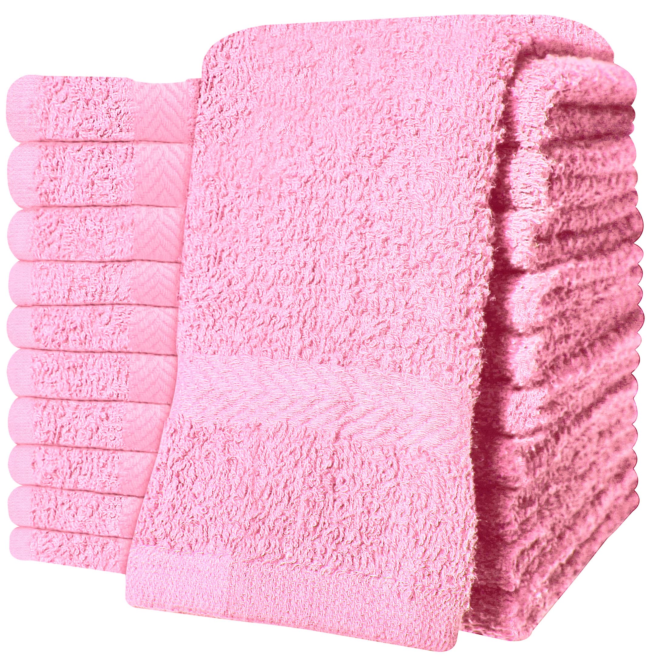 QCS Towels – 12 Pack Washcloths Set 30 x 30 cm, 100% Cotton Super Absorbent & Quick Dry Flannel Face Cloths, Fade Resistant and Soft Feel Fingertip Towels (Light Pink)