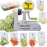 Brieftons 7-Blade Spiralizer: Strongest-and-Heaviest Duty Vegetable Spiral Slicer, Best Veggie Pasta Spaghetti Maker for Low Carb/Paleo/Gluten-Free, With Blade Caddy, Container, Lid & 4 Recipe Ebooks