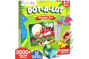Funcils Dot Sticker Art Activity - Dinosaurs Dot Art, No Mess Crafts for Kids, Stocking Stuffers Toddlers, DIY Activity, Educational Gifts for Boys & Girls Ages 3, 4, 5, 6, 7 Year Old, Travel Toys