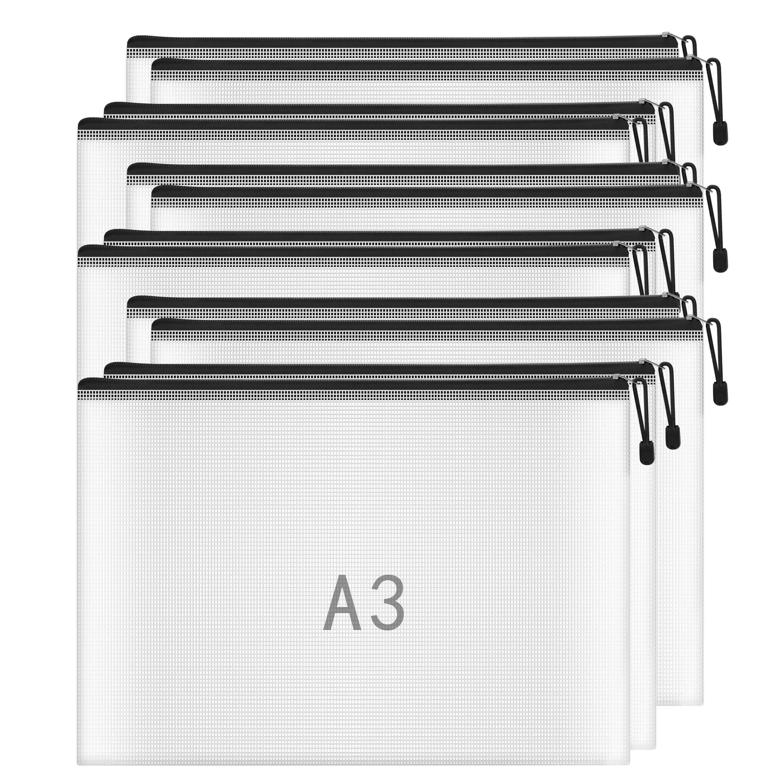 Plastic Wallets A3 Folder A3 Zip Wallets Large Ziplock Bags Zipper Bags Plastic Document Folders, Black(12PCS)