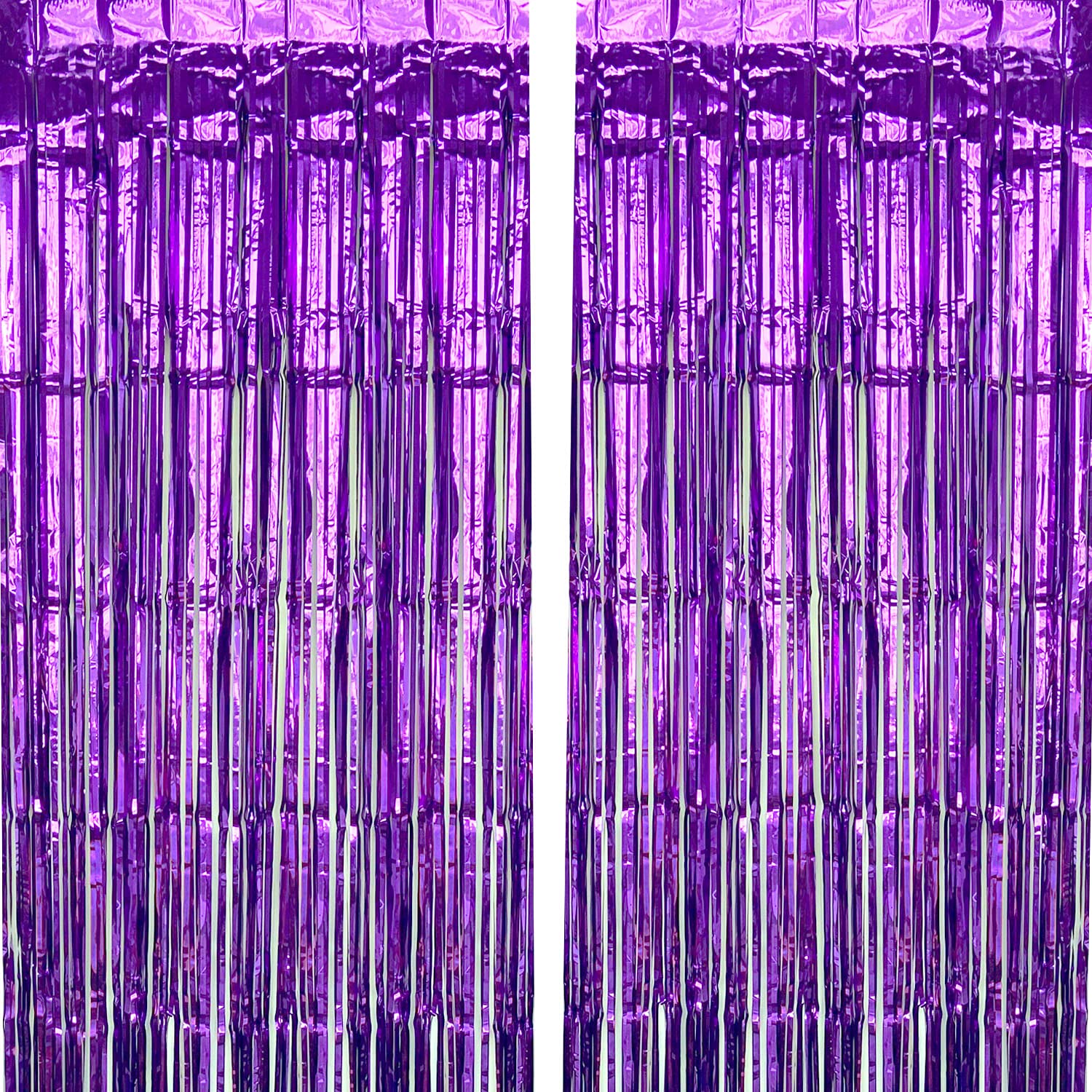 CHRORINE 2 Pcs 1 x 2.5m Purple Metallic Tinsel Foil Fringe Curtain, Backdrop Party Streamers Door Streamers Background for Wedding Bridal Shower Bachelorette Birthday Party Decorations