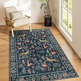 DUKINO 4x6 Area Rug, Non Slip Animal Washable Living Room Rug, Navy Blue | Soft, Low Pile, Stain Resistant Indoor Carpet for Bedroom, Dining Room, Nursery, Farmhouse, Pet Friendly, Non-Shedding